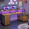 Home Office Desk with File Drawer & Power Outlet, 66'' Computer Desk with 5 Drawer, Storage Shelves, Printer Cabinet 2