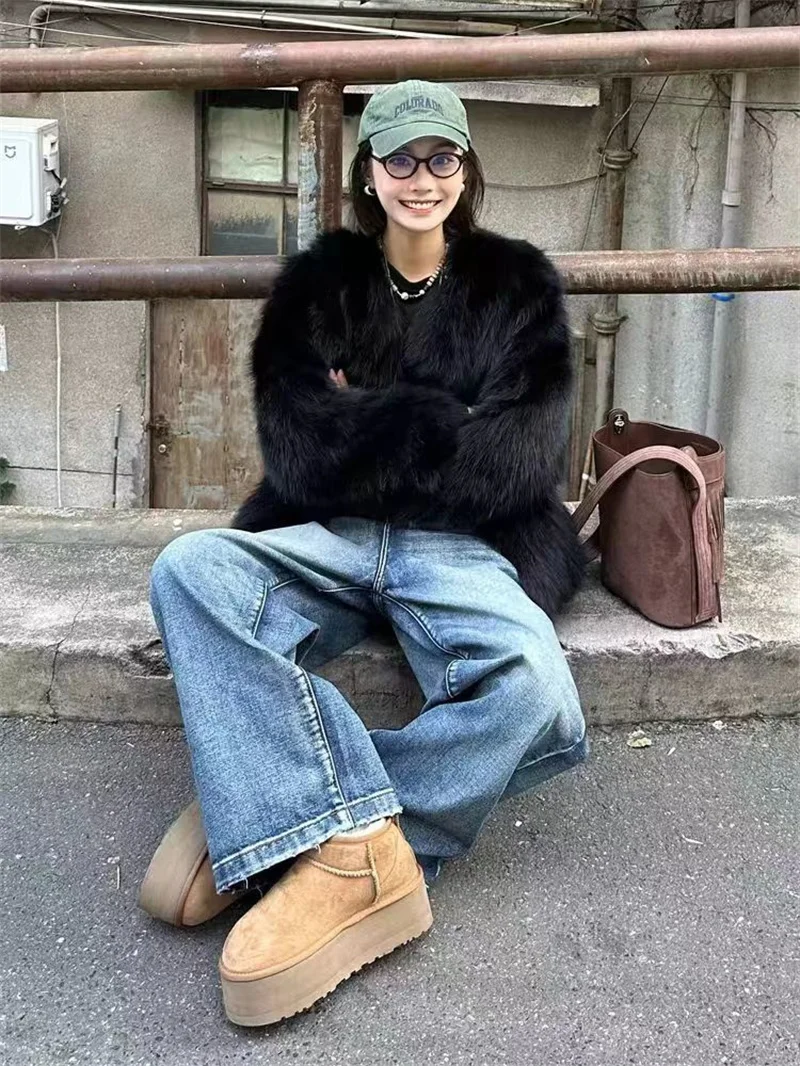 2024 Imitation Fox Fur Eco Friendly Fur Coat Cardigan Women's