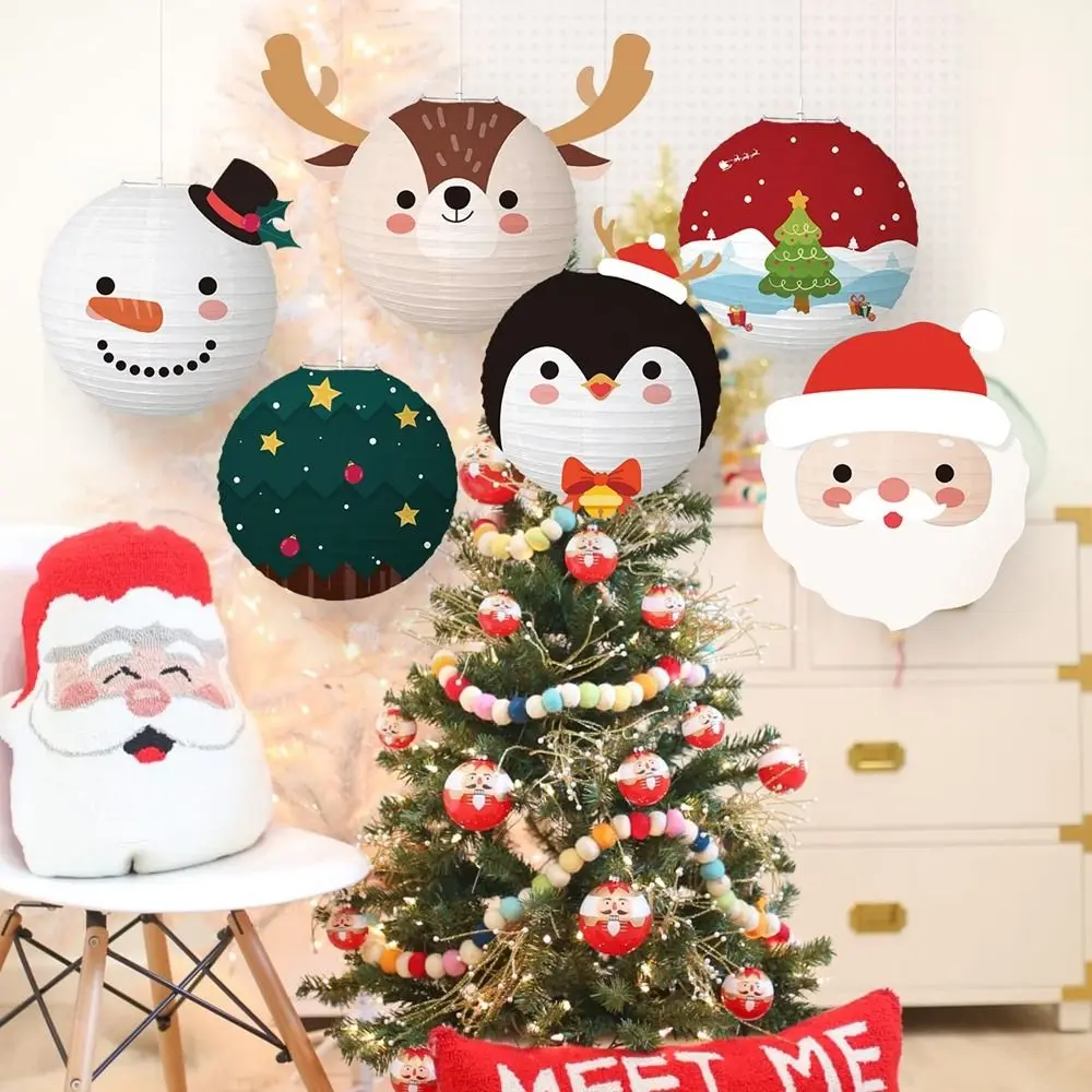 30cm Cartoon Christmas Paper Lanterns Santa Christmas Tree Hanging Lantern Pendants Merry Christmas Decor DIY Xmas Paper Ball wooden christmas wall pendants hanging oranments xmas tree decor merry christmas decor for home noel natal 2021 new year 2022