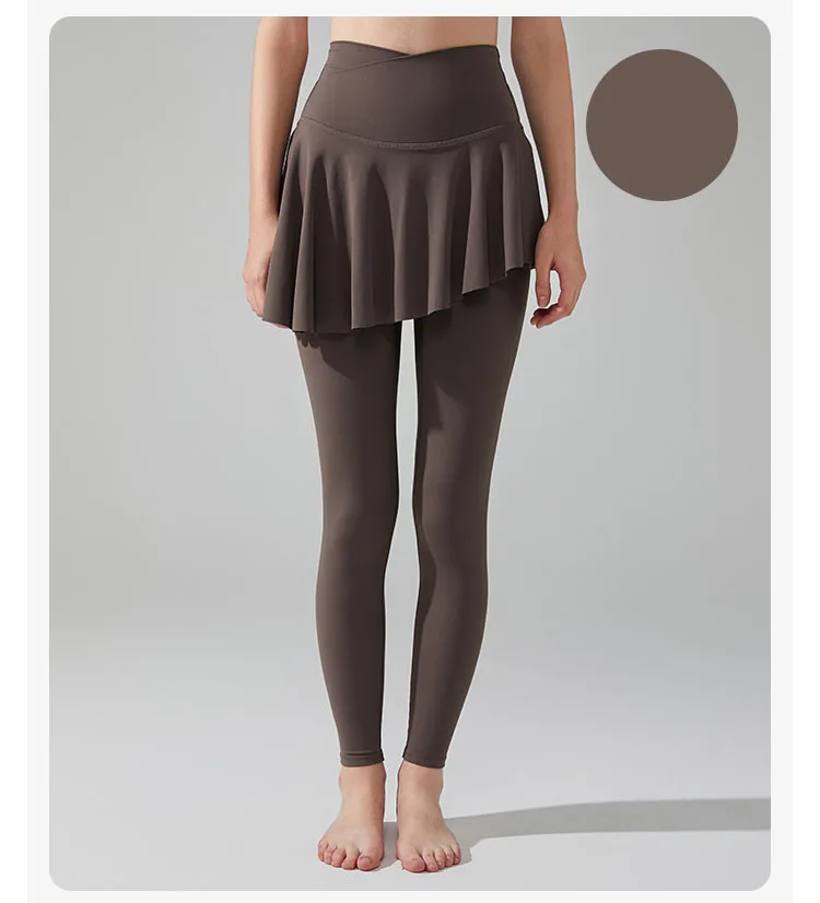 Damen-Leggings mit hoher Taille und lateinamerikanischem Tanzrock – Yogahose mit abnehmbarem Rock für modernen Tanz, Yoga und Training – Detail 5