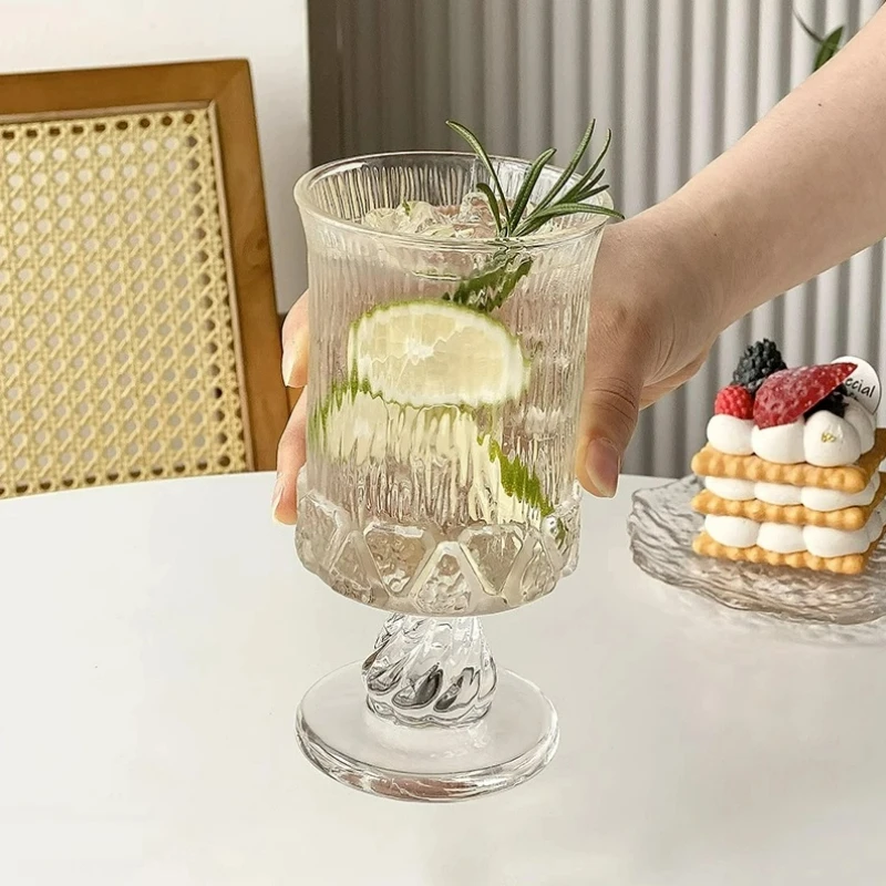 French Style Palace Goblet Simple Coffee Milk Glasses Cup Creative Latte Glass Cup Red Wine Juice Water Cups Cafe Home Tools