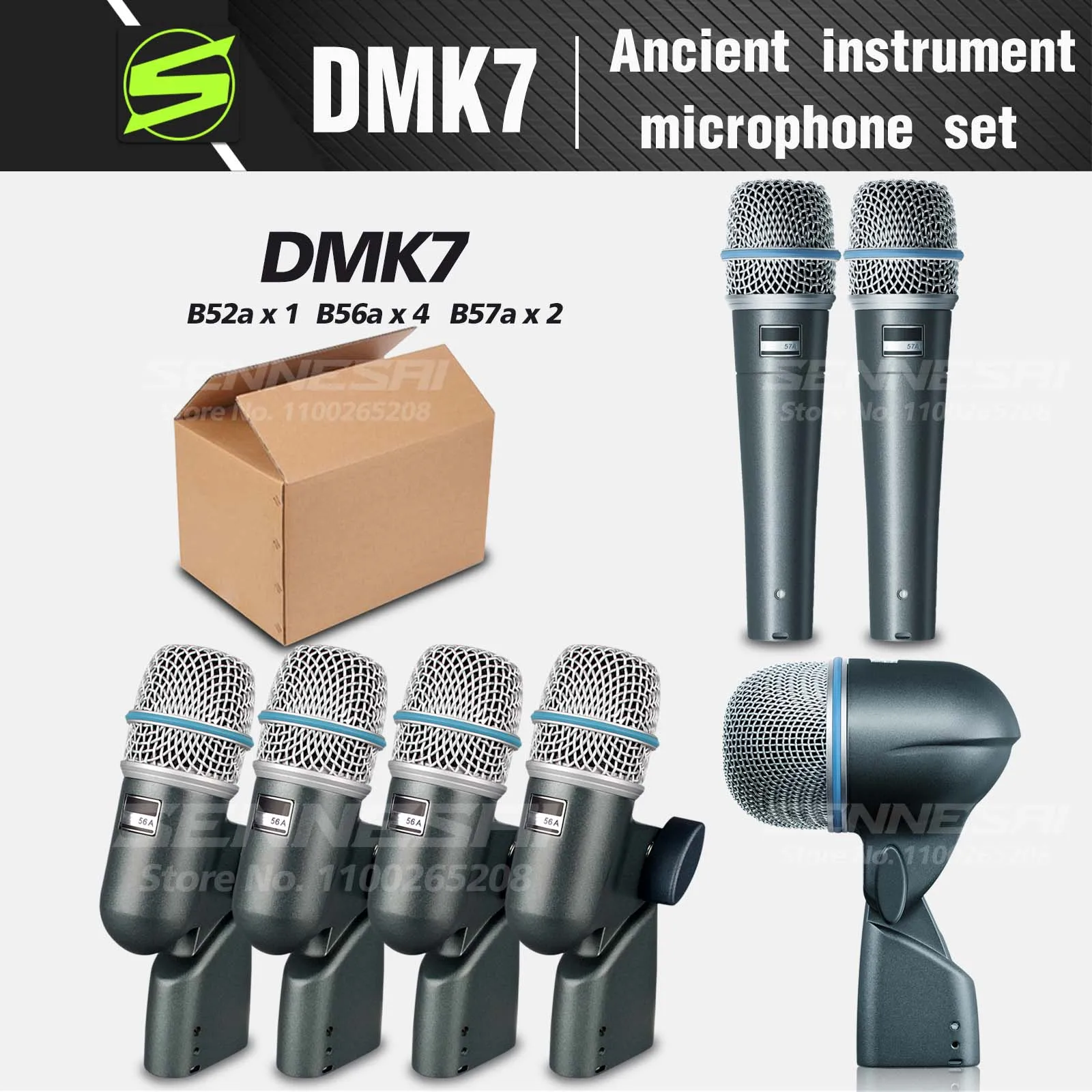 

SENNESAI BTA DMK7 7 шт. Проводной динамический барабанный микрофон (полностью металлический)-кик бас, Tom/Snare & Cymbals Mic Set-Use,52a 56a 57a
