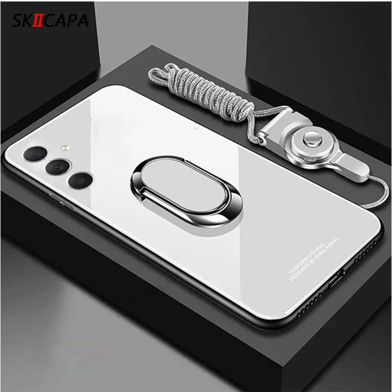 Enhanced Glossy Glass Shockproof Case with Magnetic Ring Holder and Soft Edges