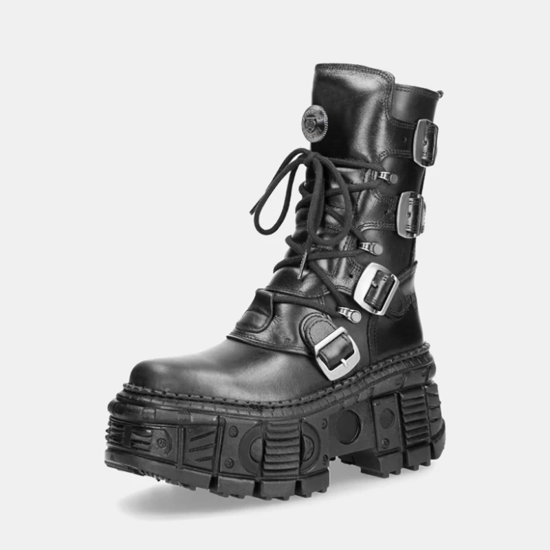 

2024 New Retro Casual Mid-Calf Boots Dark Punk Men and Women Same Style Rock Boots Thick Sole Metal Street Style Knight Boots