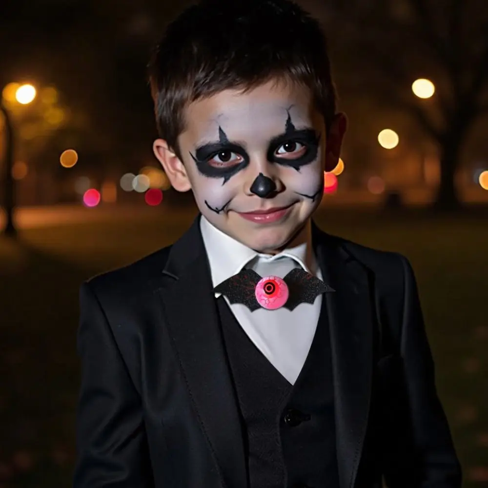 Spooky Halloween Light Up Eyeball Tie Haunted Realistic Gold Dust Bat Bow Tie Reusable Adjustable Straps Halloween Tie Props
