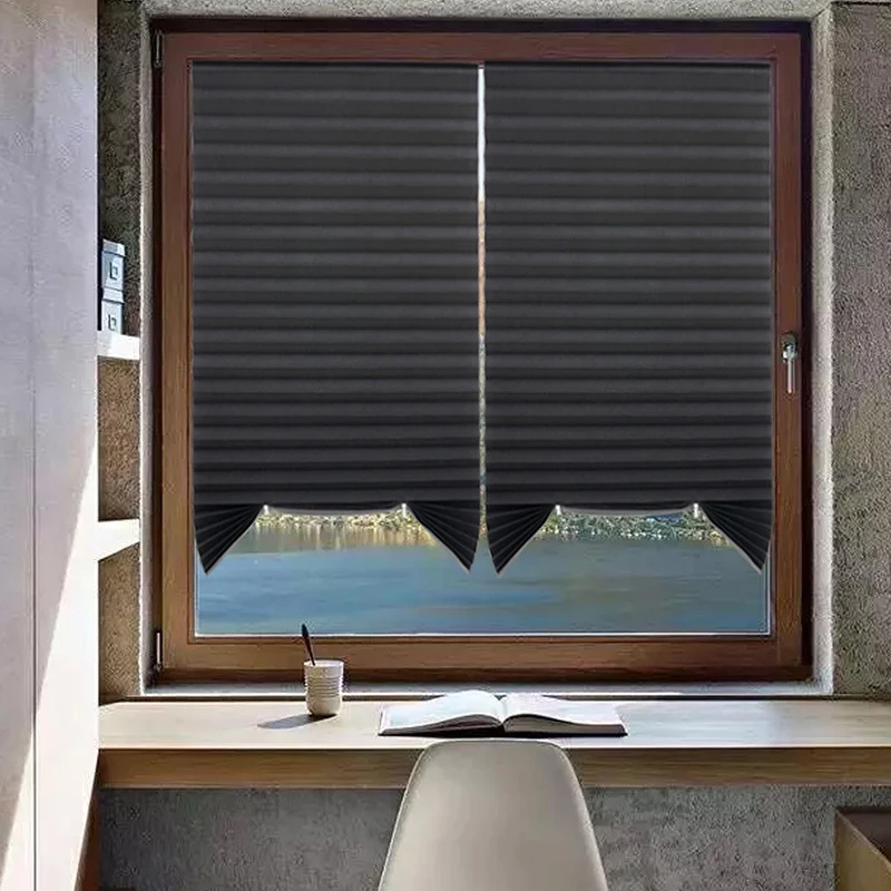 Simple Adhesive Window Shades Non-woven Fabric Pleated Zebra Blinds Roller Room Blackout Curtain For Bedroom Living Room Balcony 5