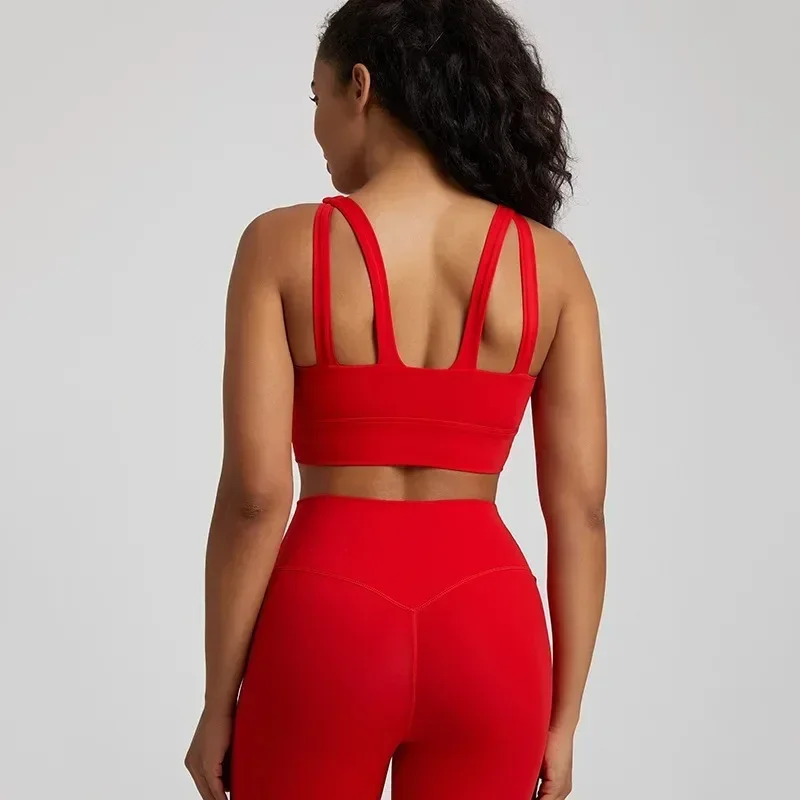 Lemon Round Neck Women Fitness Bra Sport Yoga Tank Top Cross Back Gym Chest Pad High Strength Comprehensive Training Jog
