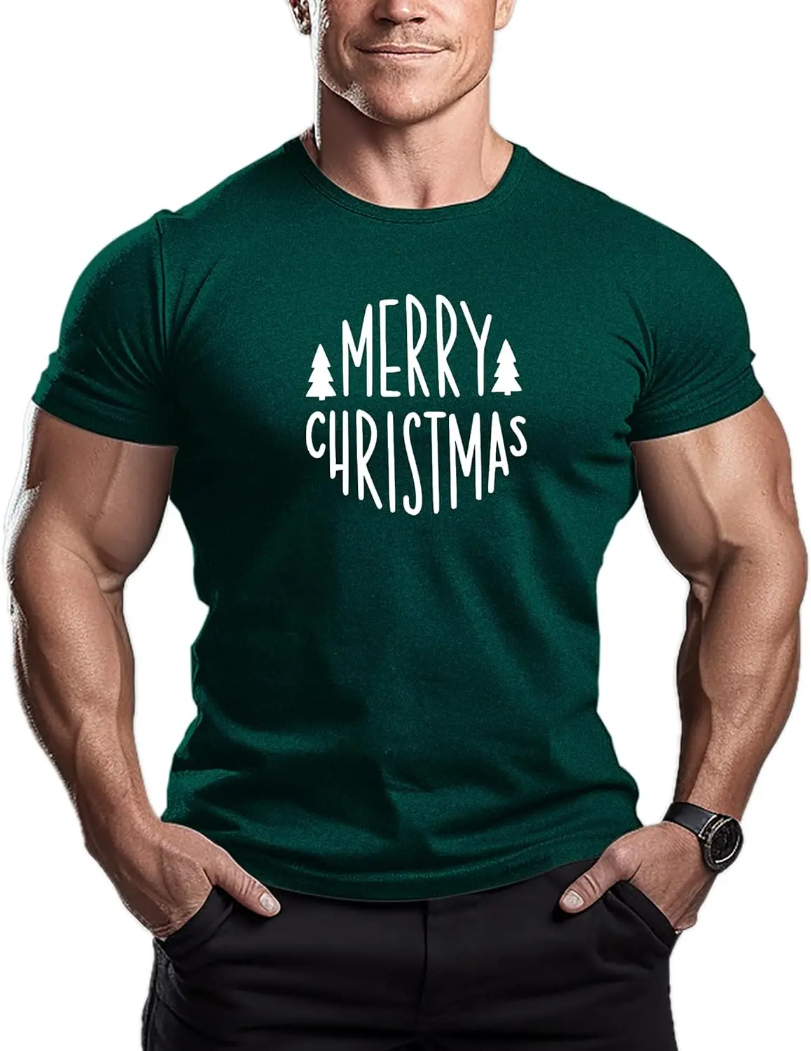 

Merry Christmas - Mens Bodybuilding T-Shirts Gym Training Top Fashion Workout Tee Muscle Short Sleeve