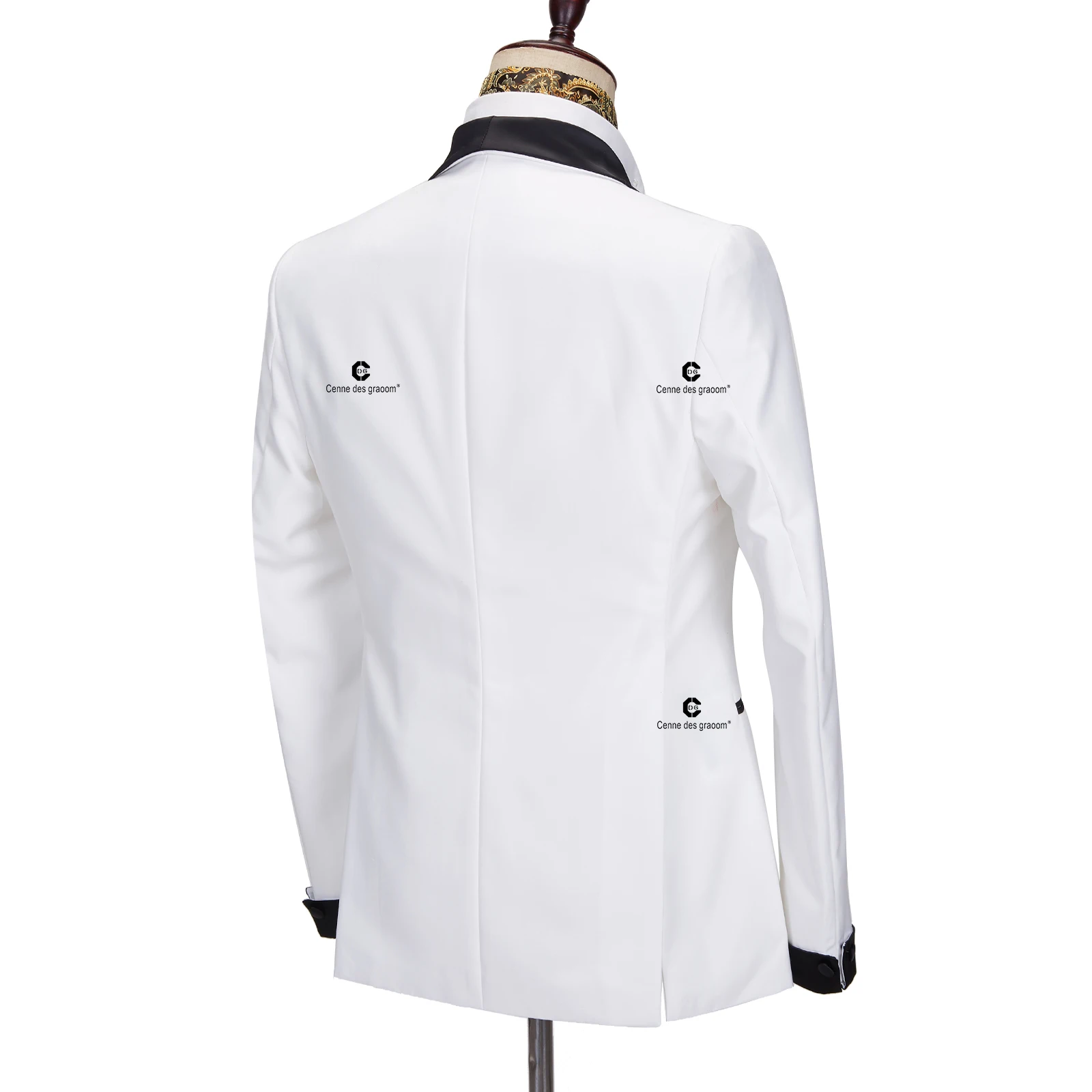 Cenne Des Graoom Men's Suit For Wedding Grooms White Tuxedo Black Shawl Lapel With 4 Button Front Fastening Slim Fit Party Prom 3