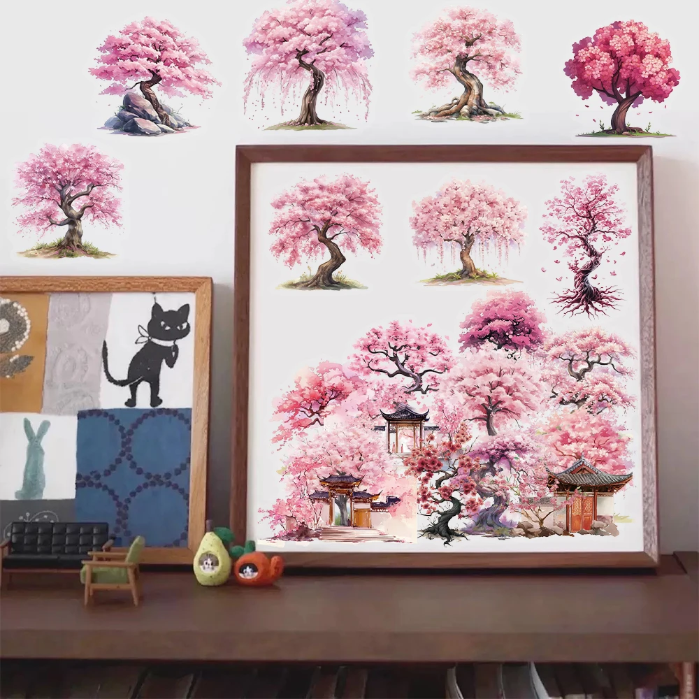 100PCS 크리 에이 티브 수채화 복숭아 나무 PET 투명 소재 스티커 DIY 맞춤형 핸드 헬드 계정 장식 스티커