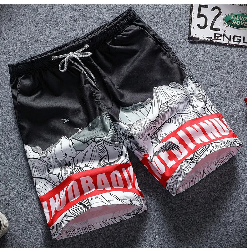 2024 Summer Beach Pants Surf Printed Shorts Men's Loose Casual Quarter 2