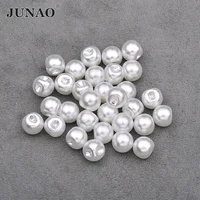 JUNAO 8mm 10m 12mm White Pearl Buttons Sewing Rhinestone Button Decorative Round Plastic Button Pearl Applique for Dress 1