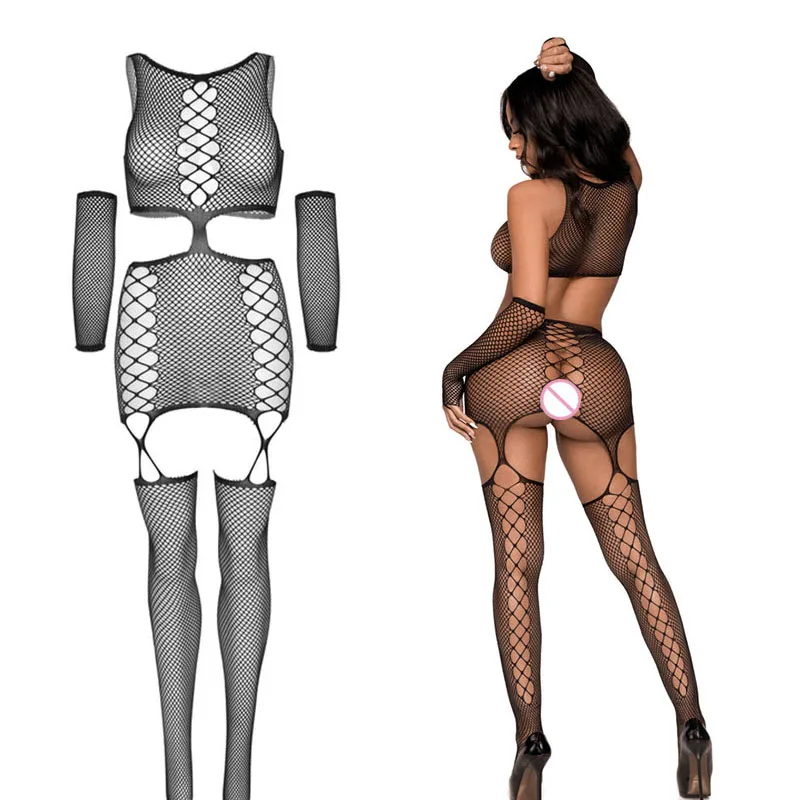 Hot Sexy Fishnet Bodysuit Crotchless Tights Women Sexy Lingerie Erotic Bodystocking Mesh Costume Night Fancy Sex Set Porn Pajama