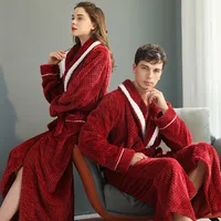 Ensemble de Robe épaisse en flanelle solide pour amoureux de l'hiver, peignoir Long pour Couple, vêtements de nuit avec poche, Lingerie intime, vêtements de maison 4