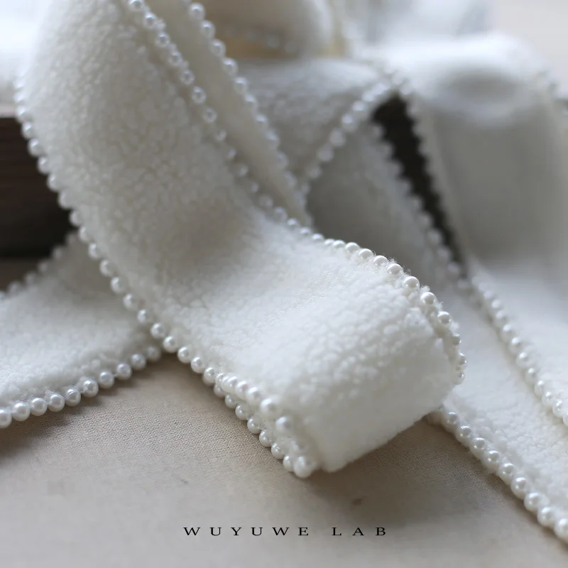 

1M Thickening Pearl Beaded Lace Trims Tape Fabric White Lace Ribbon Clothing Sewing Garment Embroidered Headdress Materials 6CM