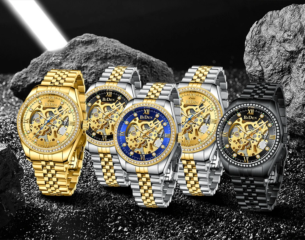 New Skeleton Mens Watches Top Business Sport Automatic Mechanical Watch Butterfly Buckle Waterproof Stainless Steel AAA Clocks