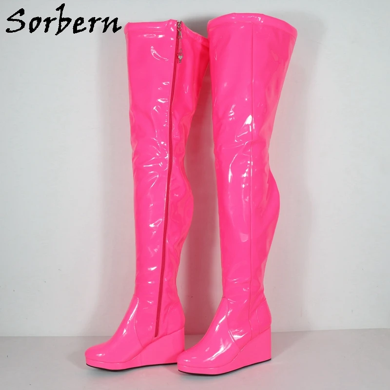 

Sorbern Lockable Zippers Crotch Thigh Boots Women Pad Top Wedges Thin Platform Winter Style Cross Dresser Boot Unisex Custom