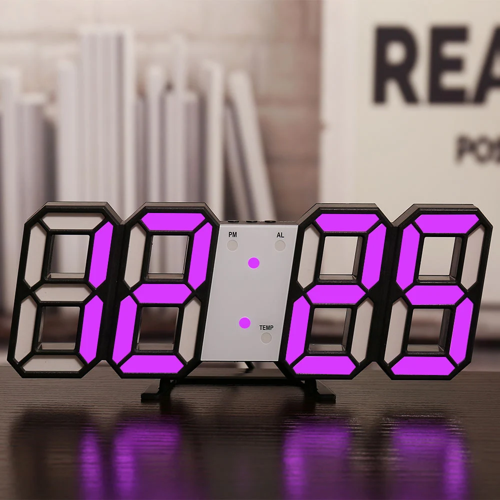 Colorful LED Desktop Clock with Dual-Time Display (Black Finish)