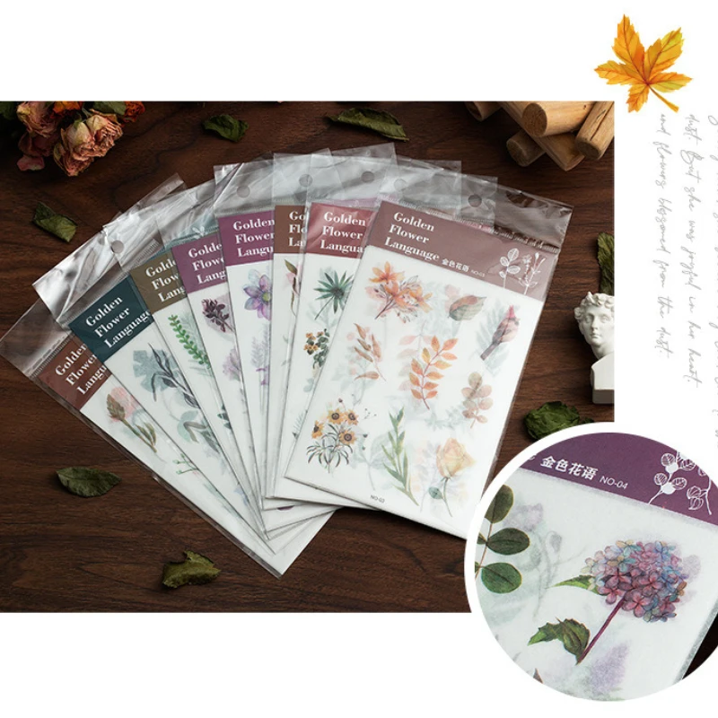 3 Sheets in 1 Flat Stickers Washi Paper Sticker for DIY Scrapbooking Decor Vintage Botanical Journal Photo Albums Supplies