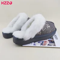 KZZO New Arrive Genuine Leather Slippers Fashion Female Winter Slippers Women Warm Indoor Slippers Soft Wool Lady Home Shoes 2