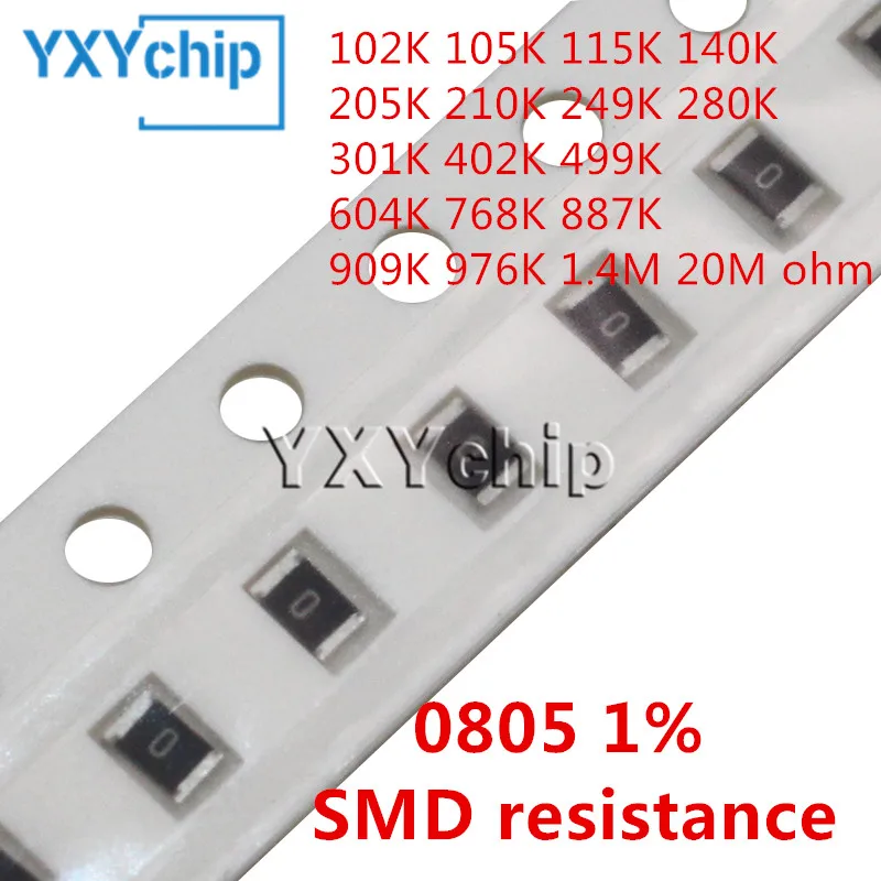 

100 шт. 0805 SMD резистор 1/8 Вт 1% K 102K 105K 115K 140K 205K 210K 249K 280K 301K 402K 499K 604K 768K 887K 909K 976K 1,4 M 20M ohm