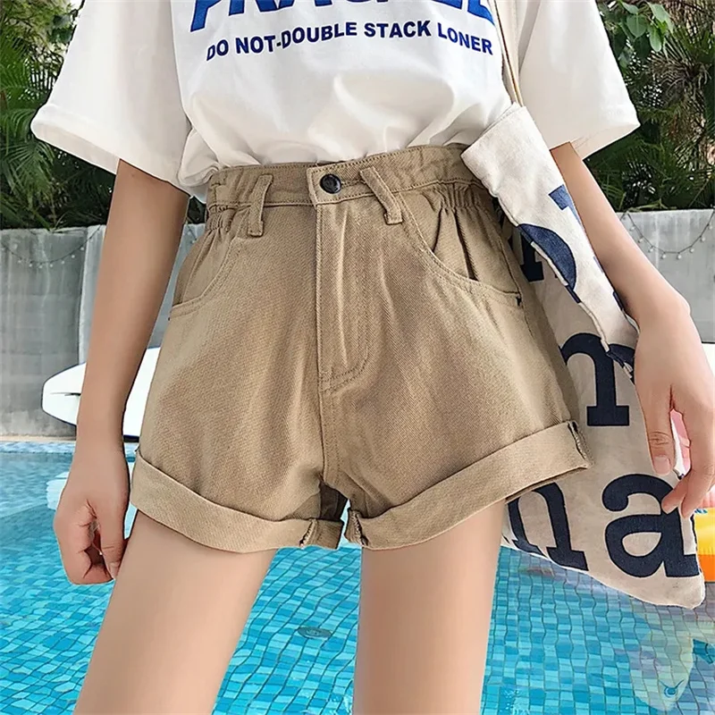 High Waist Denim Shorts Women's Loose Crimping Wide Leg Short Jeans Korean Style Clothes Pantalones De Mujer 2023 Summer