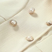 Robe décontractée pour fille à manches bouffantes, col en V, couleur unie, double bouton, bouton perlé 5
