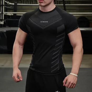 Magliette a compressione da uomo a maniche corte ad asciugatura rapida per palestra, allenamento, corsa, fitness, sportive, estive, aderenti.