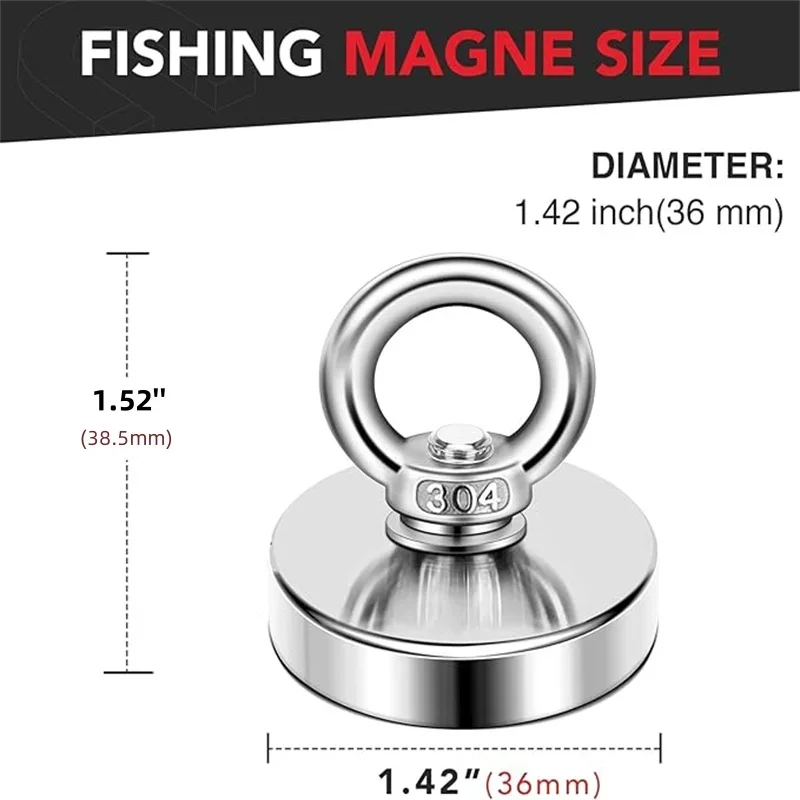D32/36mm-Neodymium Fishing Magnets, High Pulling Force Rare Earth Magnet with Countersunk Hole Eyebolt for Retrieving in River 4