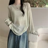 Summer New ey Thin Long Sve Knitted Loose Cover up Air Conditioner irt Women's Outerwear Lazy Top Casual Sle Pure Color