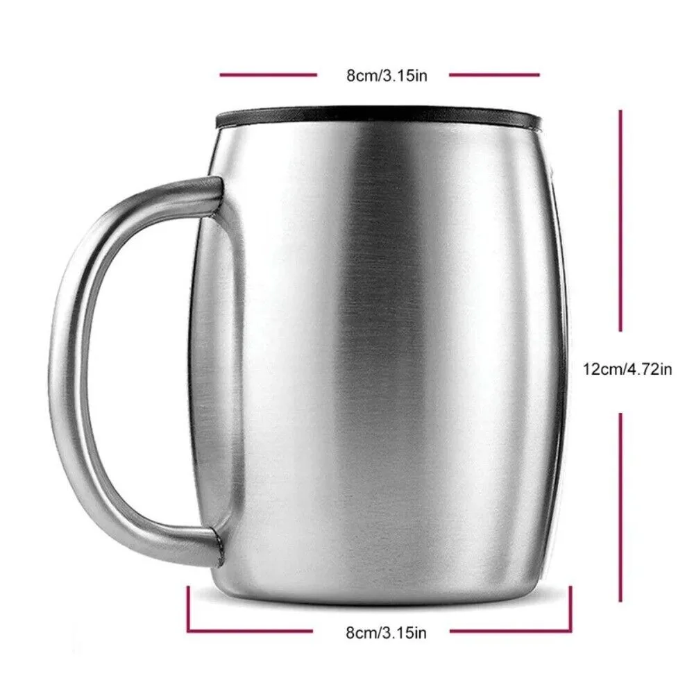 Portable Stainless Steel Beer Mug 420ml Light Weight Thermal Cup Double Wall Insulation Coffee Cup with Handle