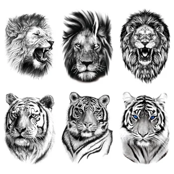 Autocollants en papier pour hommes, faux tatouages temporaires, tigre, Lion, hibou, pour garçons, Totem, manches complètes, personnalité des animaux