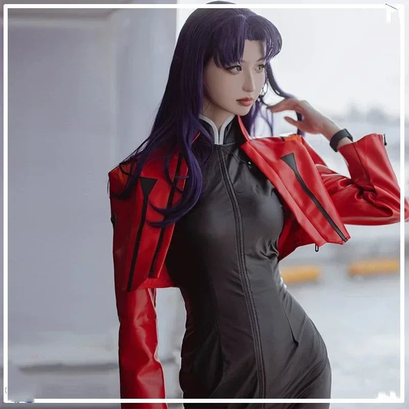 Kost&uuml;m de Cosplay Anime Katsuragi Misato, Weste Rouge, Robe, Perruque, Uniform, F&ecirc;te d'Halloween