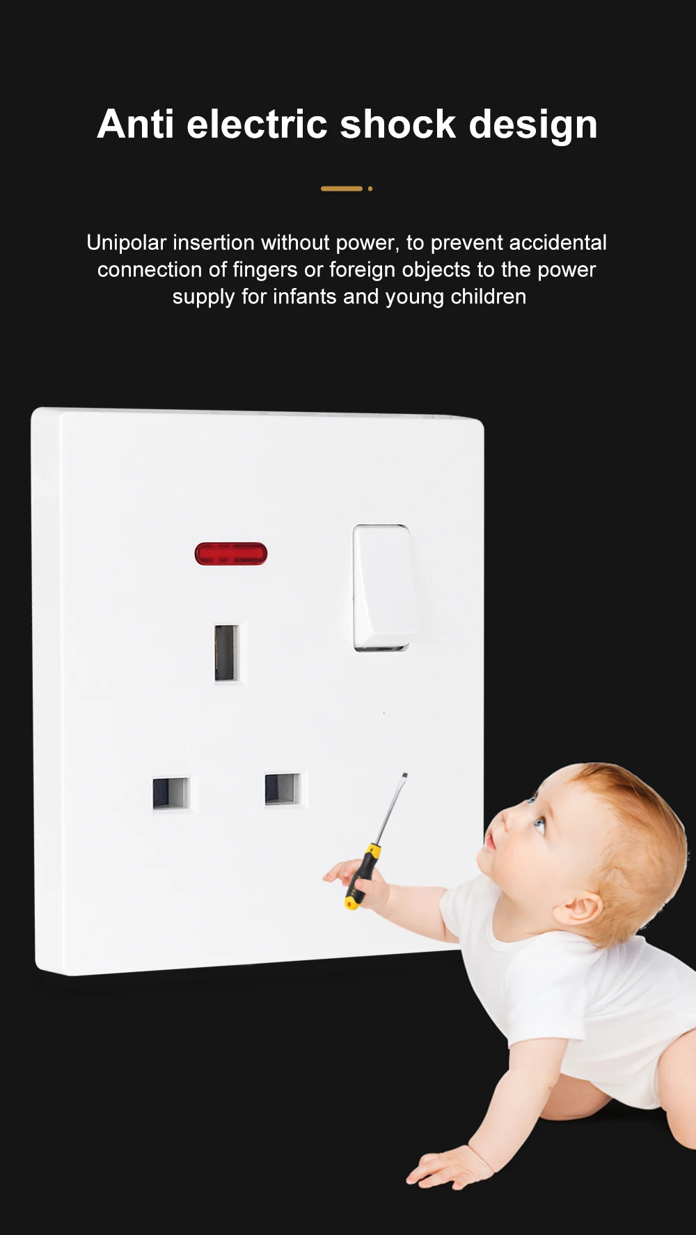 Description Picture 3 of itemStandard UK Socket with USB Type-C 5V 2.1A, 146*86mm Plastic Panel, Double Electrical Outlets with Switches UK Usb Plug