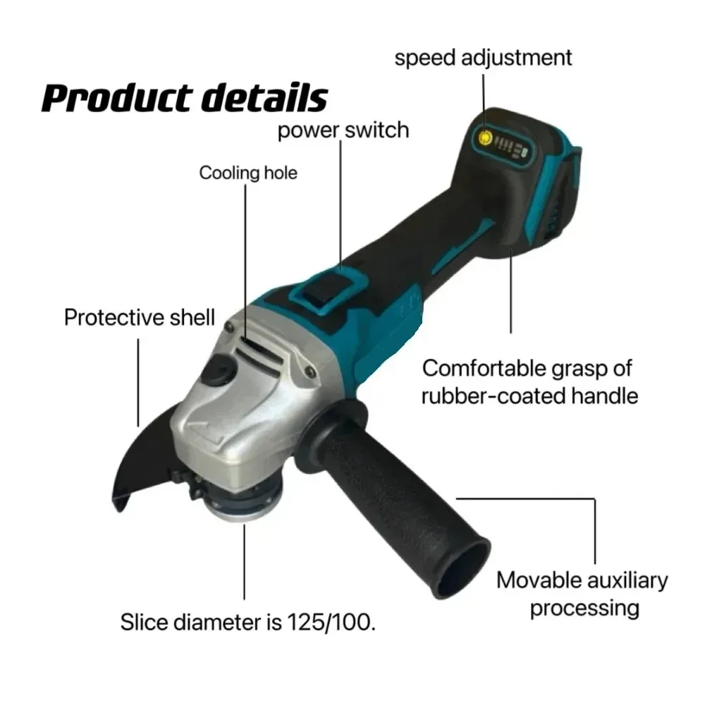 Makita Model 18V 125mm Brushless Lithium Electric Angle Grinder Rechargeable Cutting Machine High Power Polishing Machine