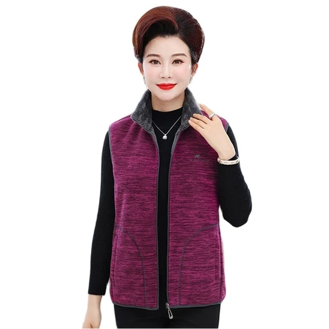 Middle-aged elderly Women's Autumn Winter 2023 Fleece Vest Jacket Warm  Loose Zipper Sleeveless Coat Mother