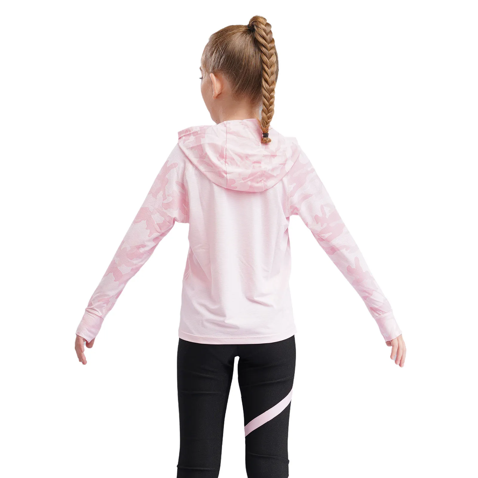 Kids Girls Camo Print Athletic Hoodie with Thumbholes Sweatshirt Quick Dry UPF 50+ Rash Guard Sun Shirt kids athletic hoodie