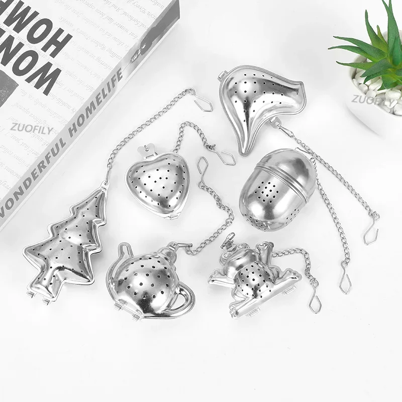 Stainless Steel Tea Infuser Teapot Heart Bird Frog Tree Star Shaped Mesh Strainer Coffee Herb Spice Diffuser With Dish Tray tea infuser tea strainer tea filter