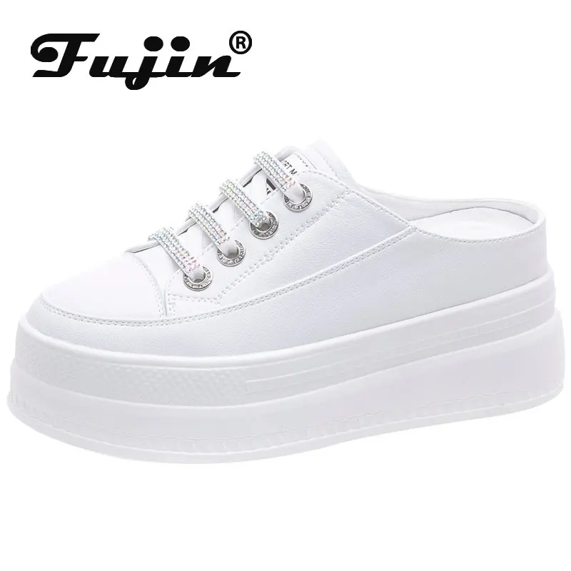 Fujin Genuine Leather Women Slipper Summer Shoes Platform