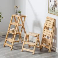 Folding Multi-function Ladder Stool Solid Wood Free Installation Step Stool Province Space Two or Three Steps Home Ladder Chair