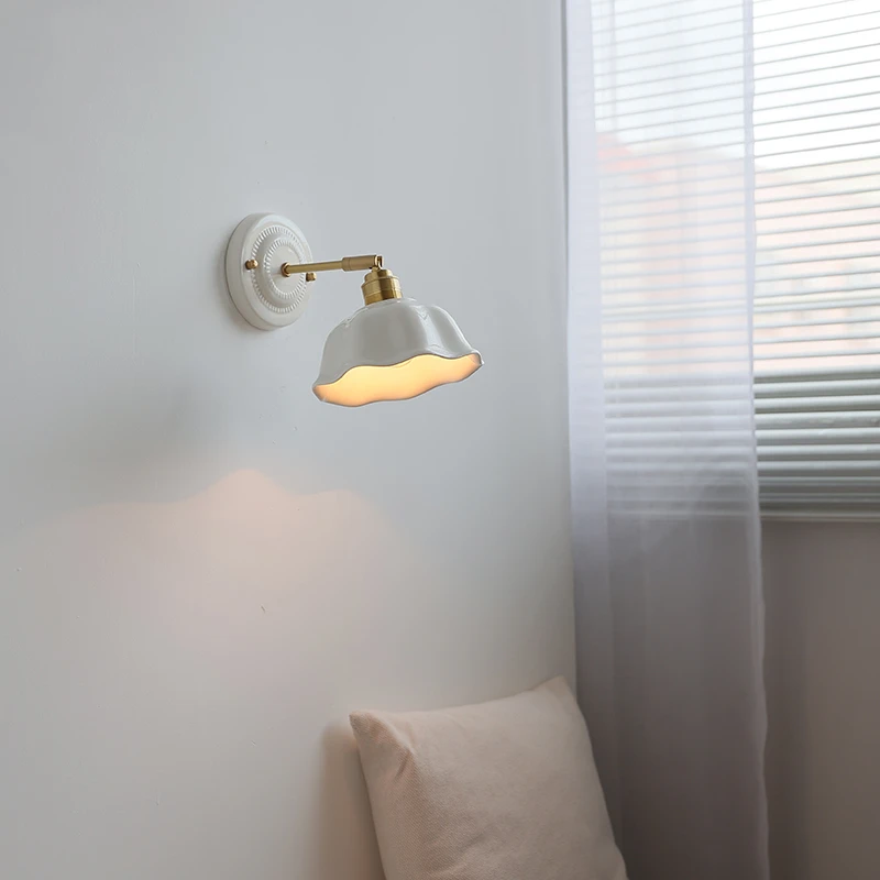 IWHD 화이트 세라믹 LED 벽 조명기구 구리 팔 소켓 침실 거실 램프 옆에 현대 Wandlamp Applique Murale