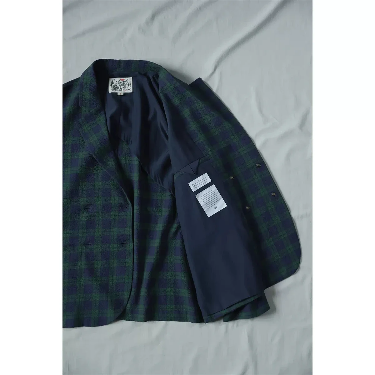 Seersucker 남성용 체크무늬 세트 재킷, 빈티지 영감, 더블 브레스트 블레이저, 2 차 주문