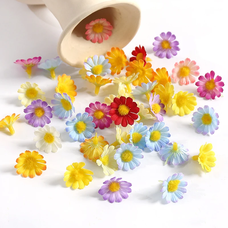 50 Stücke 2 cm Mini Gänseblümchen Künstliche Blumen Seide Gefälschte Blumen Köpfe für Zuhause Hochzeit Dekoration DIY Braut Kranz Dekor Zubehör – Detail 4