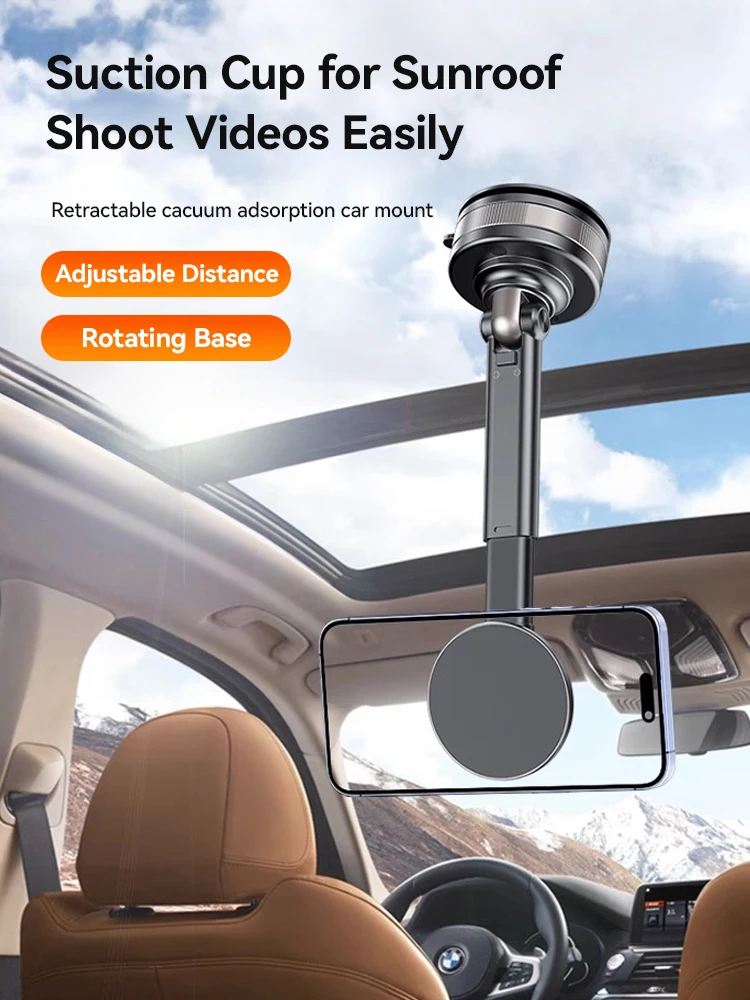 YZ 360 ° Parabrisas de tablero de brazo retráctil de montaje inteligente para coche con adsorción de vacío magnética de rotación para Magsafe y todos los teléfonos