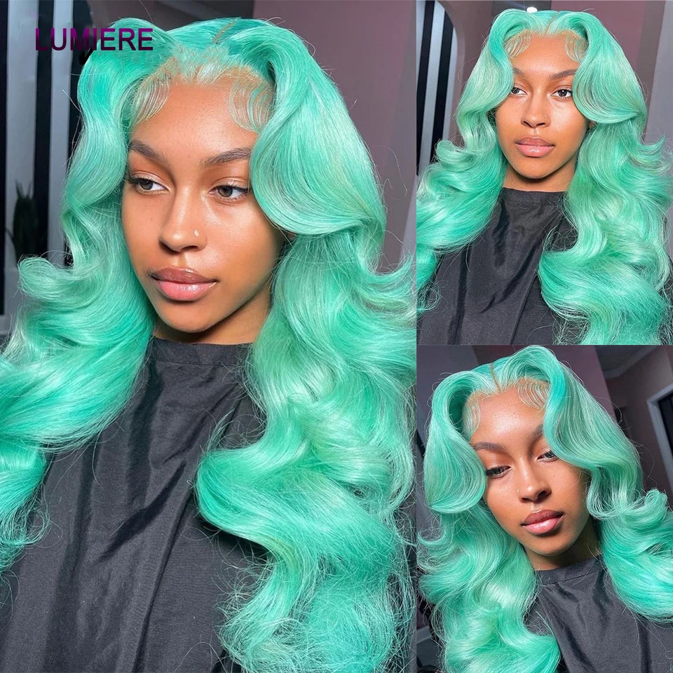 Lumiere Hair Light Green Body Wave Bundles with Closure Cyan Blue Brazilian  100% Human Hair Weave Bundles with Closure Frontal