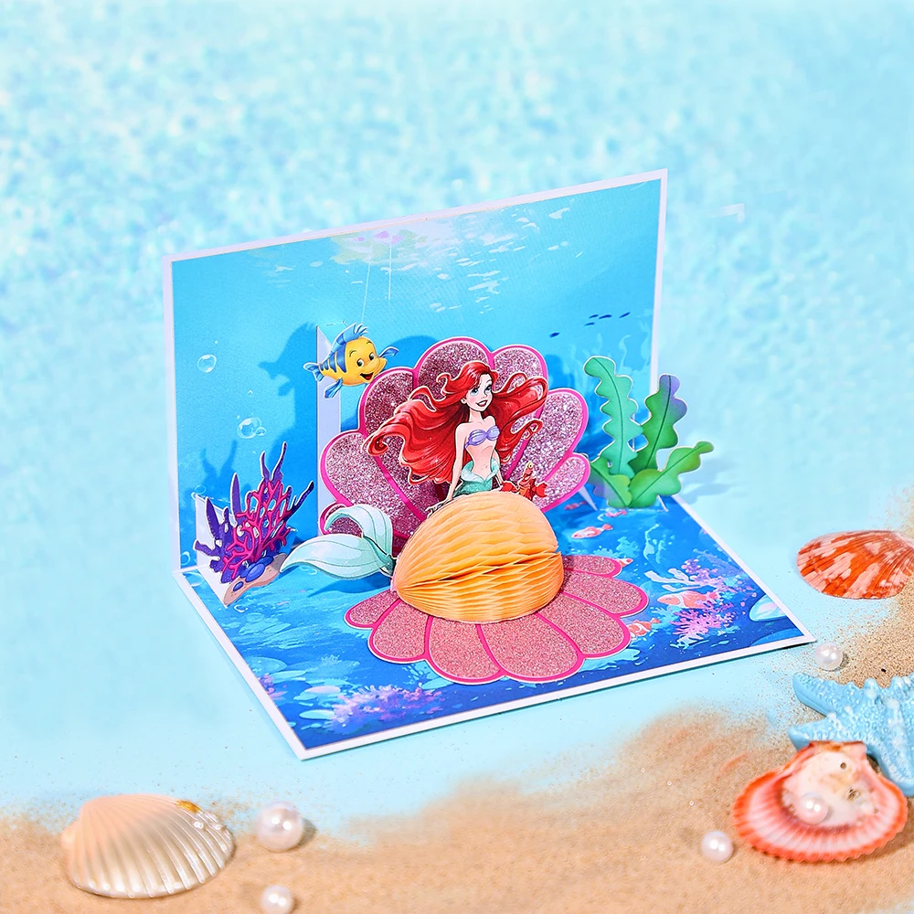 Greeting Cards The Little Mermaid 3D Greeting Card With Envelope Exquisite Pearl Pop Up Card DIY Gifts Creative Handmade Gift