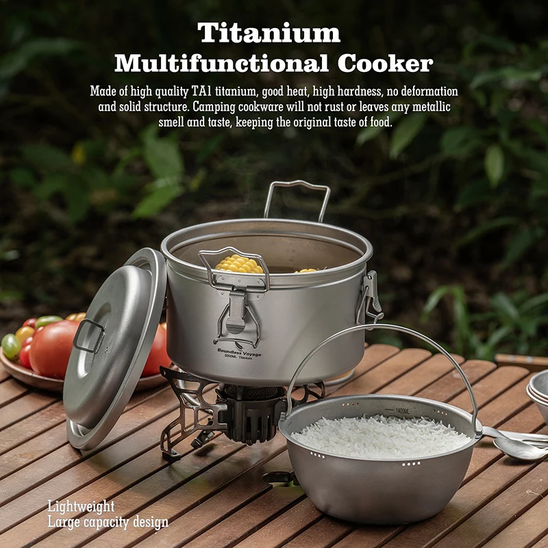 Boundless Voyage Titanium Camping Topf Ultraleichter Reiskocher Outdoor Kochgeschirr Set Multifunktionsherd, spülmaschinenfest – Detail 6