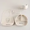 Laser Elephant Baby Utensils Set, 5-Piece Food Grade Silicone Weaning Set with Bib, Suction Plate, Bowl, Spoon & Fork gift set