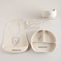 Laser Elephant Baby Utensils Set, 5-Piece Food Grade Silicone Weaning Set with Bib, Suction Plate, Bowl, Spoon & Fork gift set
