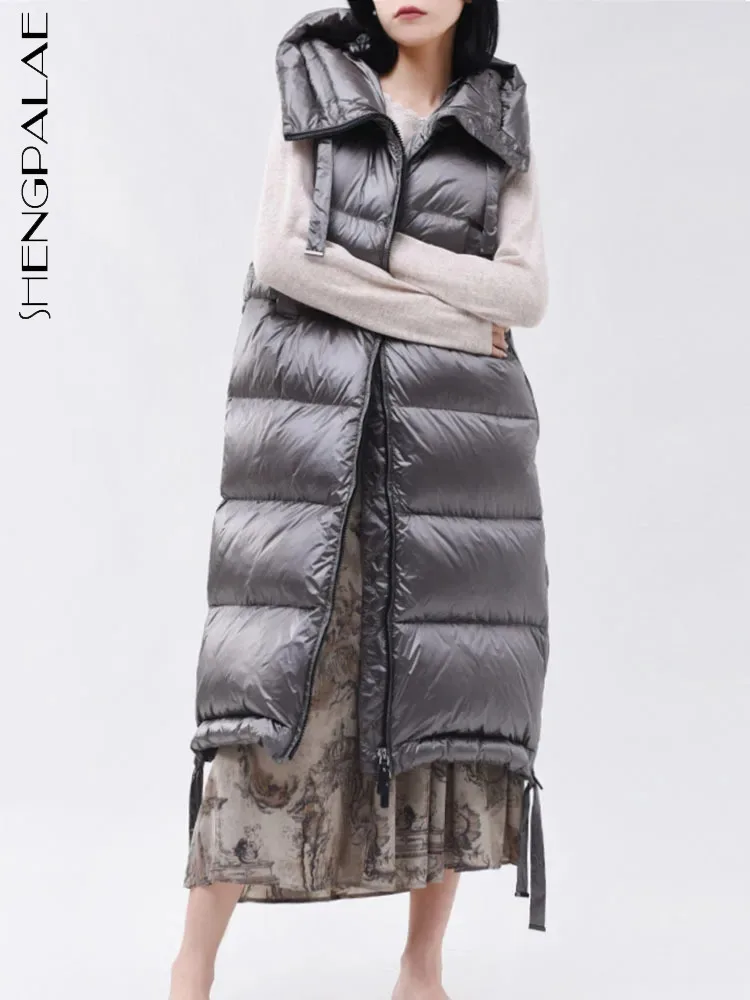 

SHENGPALAE Wizardry Hat Medium Long Autumn Winter White Goose Down Tank Top Warm Padded Coat Loose Women's Vest Clothes 5R6702
